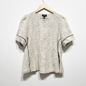 NEW Me+Em Tweed Textured Woven Jersey Swing Cree Neck Short Sleeve Blouse Top 12
